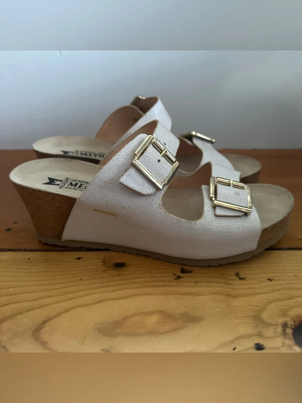 Mephisto Women’s Size 40EU | 10 Lenia Wedge Air Relax Sandals White Leather Cork